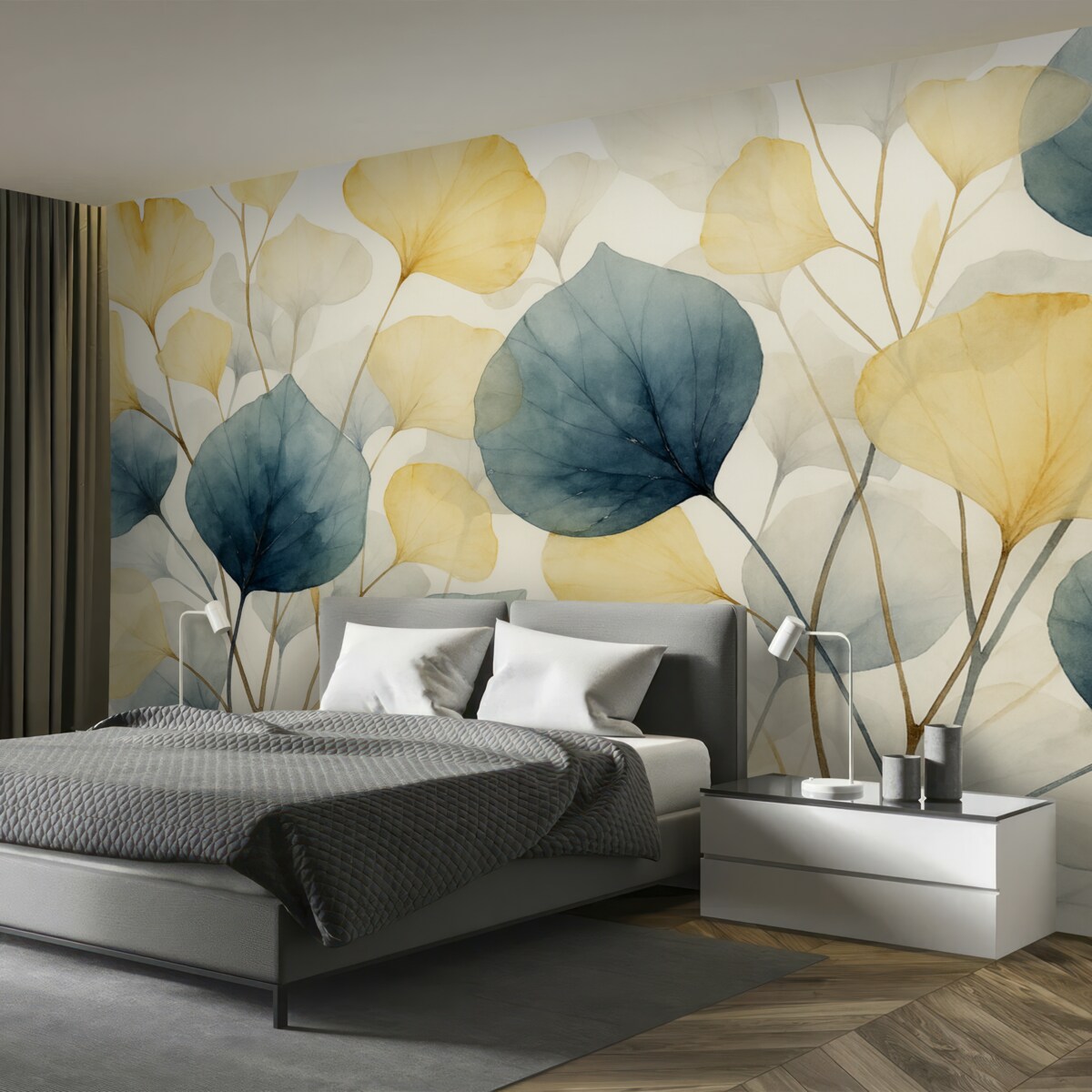 Fototapeta Liście, subtelne tło, technika akwarelowa.