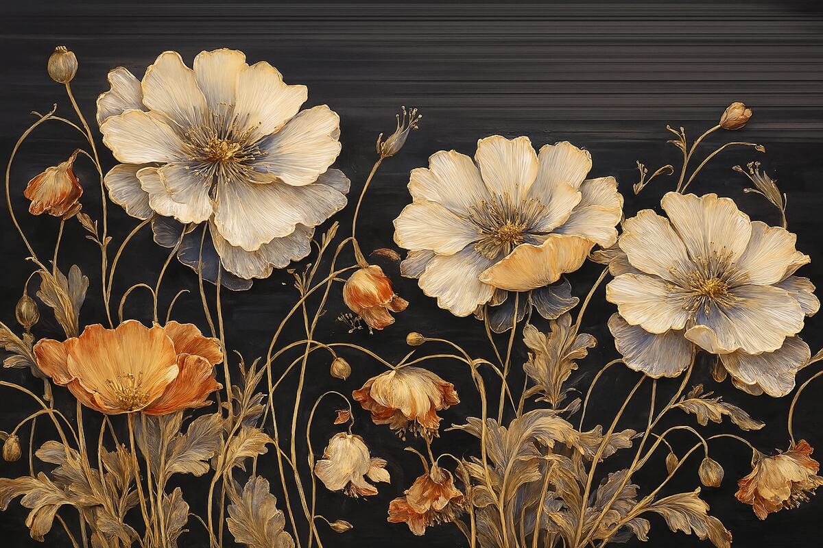 Fototapeta Ciemna scena, ogromne kwiaty, wysokie rośliny.