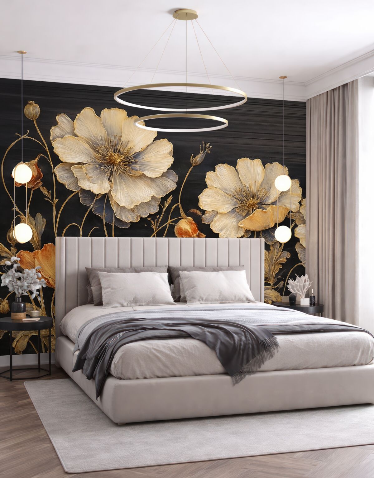 Fototapeta Ciemna scena, ogromne kwiaty, wysokie rośliny.