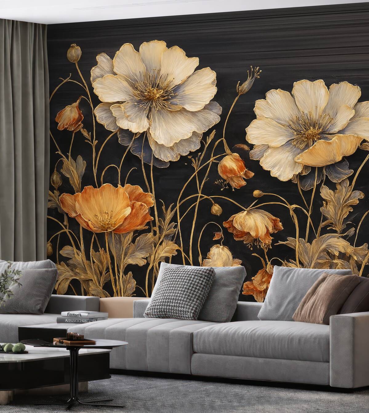 Fototapeta Ciemna scena, ogromne kwiaty, wysokie rośliny.