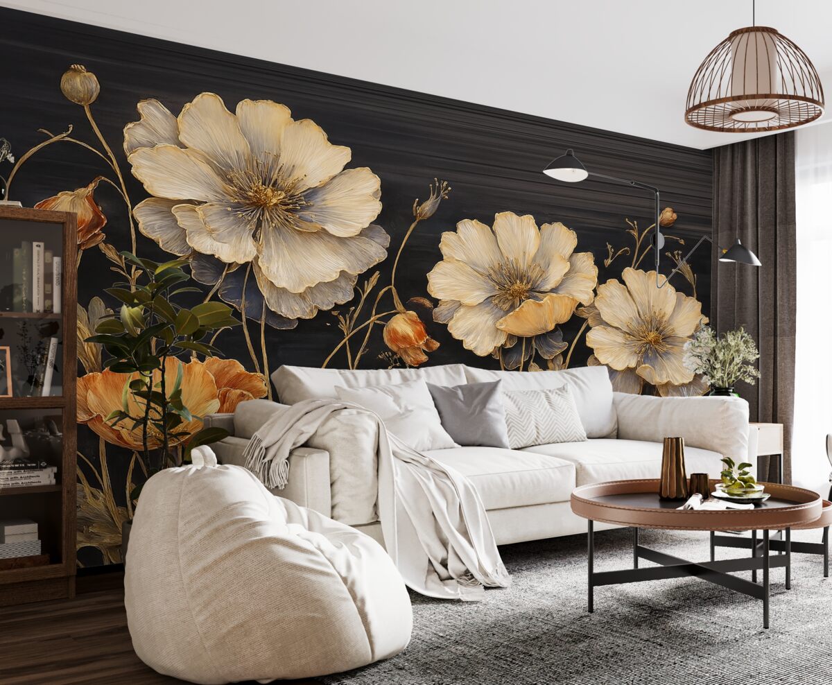 Fototapeta Ciemna scena, ogromne kwiaty, wysokie rośliny.