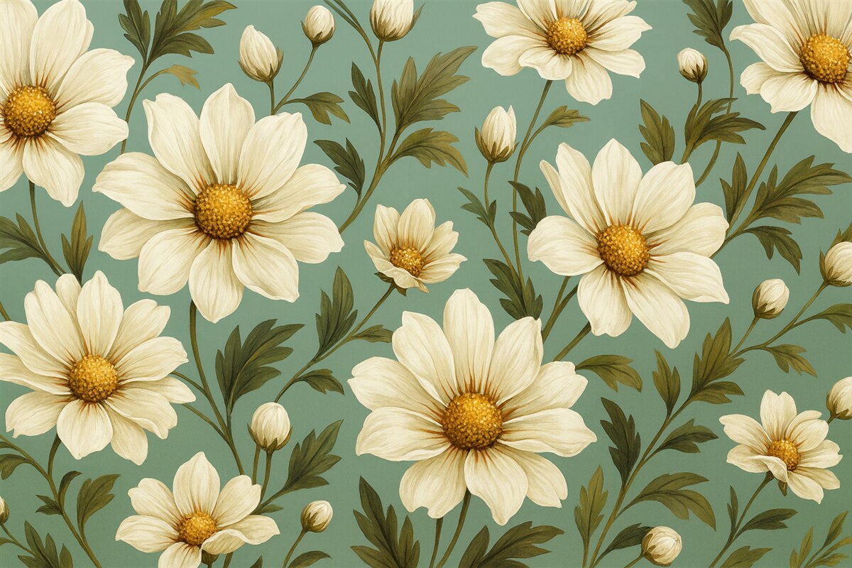 Fototapeta Wielkie stokrotki, błękitne tło.