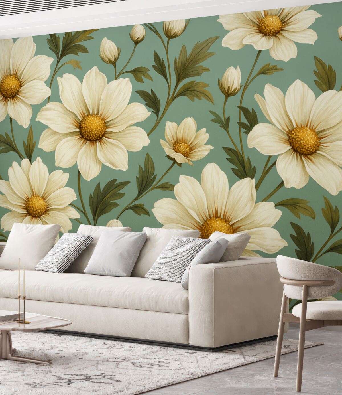 Fototapeta Wielkie stokrotki, błękitne tło.