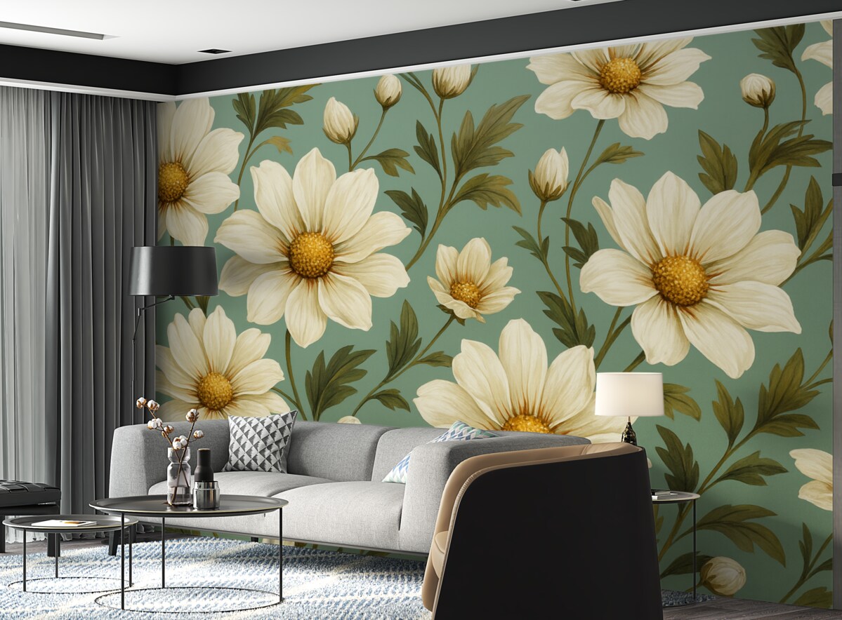 Fototapeta Wielkie stokrotki, błękitne tło.