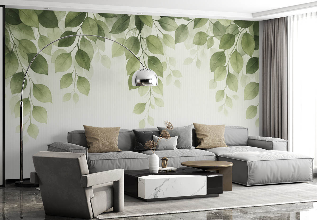 Fototapeta Liście eukaliptusa za szybą.