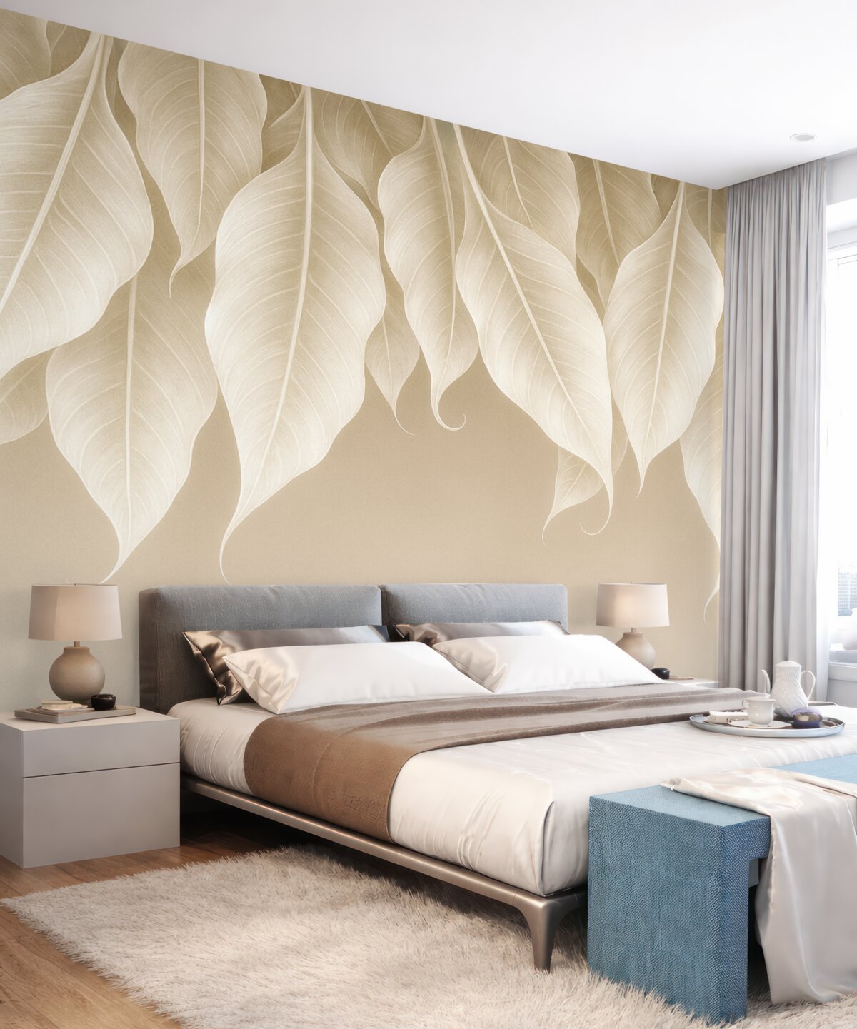 Fototapeta wiszące rozłożyste liście w odcieniu beżowym