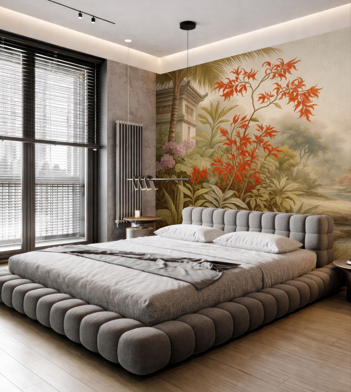 Fototapeta Dżungla z rozwijającymi się krzewami w okolicy stawu, akwarela.