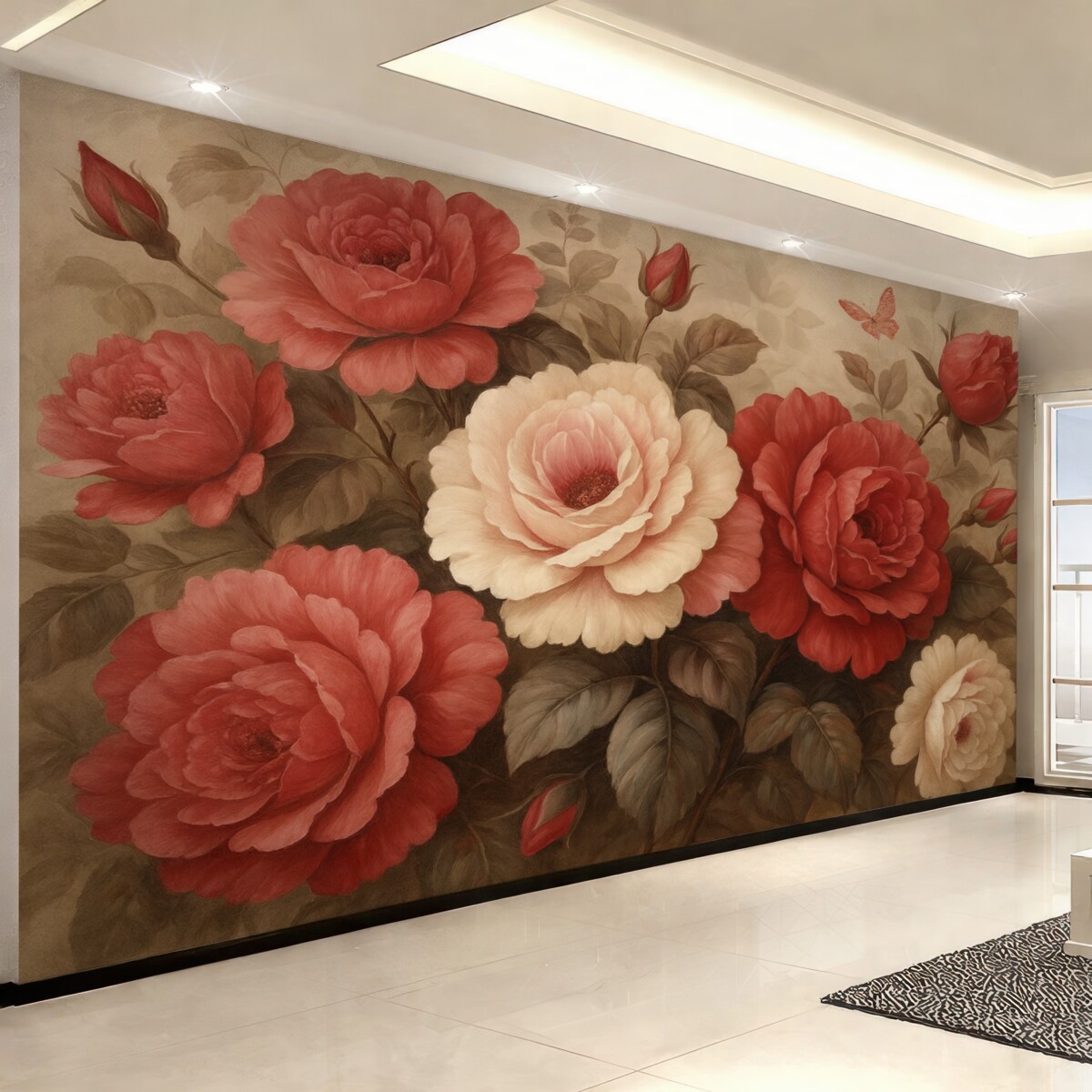 Fototapeta Kwiaty w stylu retro, w odcieniach różu i czerwieni.