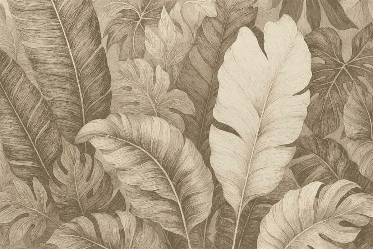 Fototapeta Wielkie liście palmowe w jasnych odcieniach.