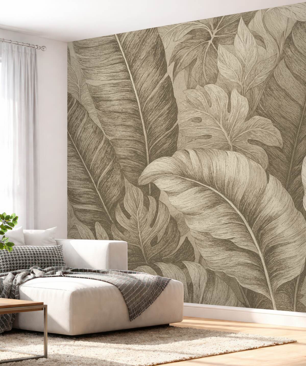 Fototapeta Wielkie liście palmowe w jasnych odcieniach.