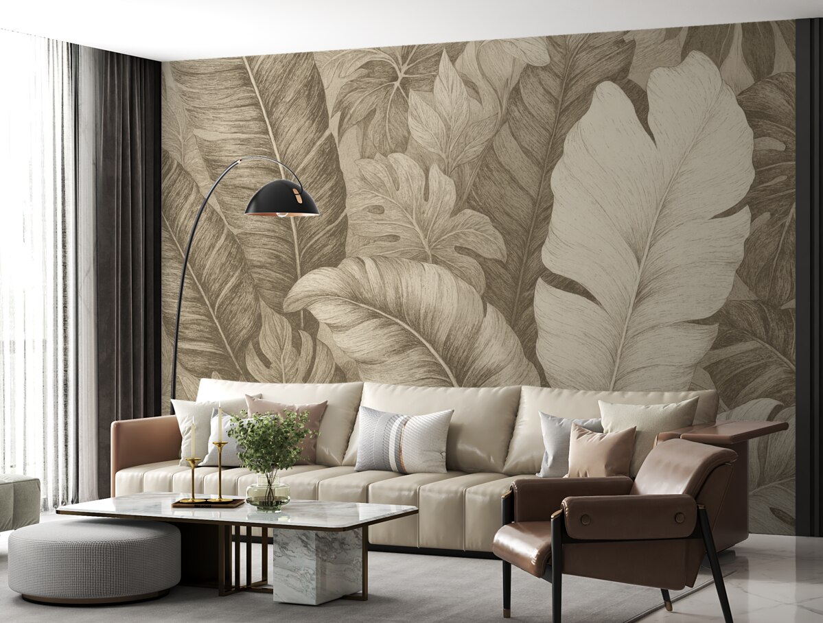 Fototapeta Wielkie liście palmowe w jasnych odcieniach.