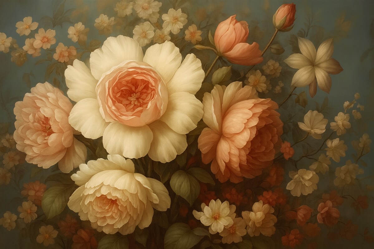 Fototapeta Klasyczny bukiet kwiatów na ciemnym tle.