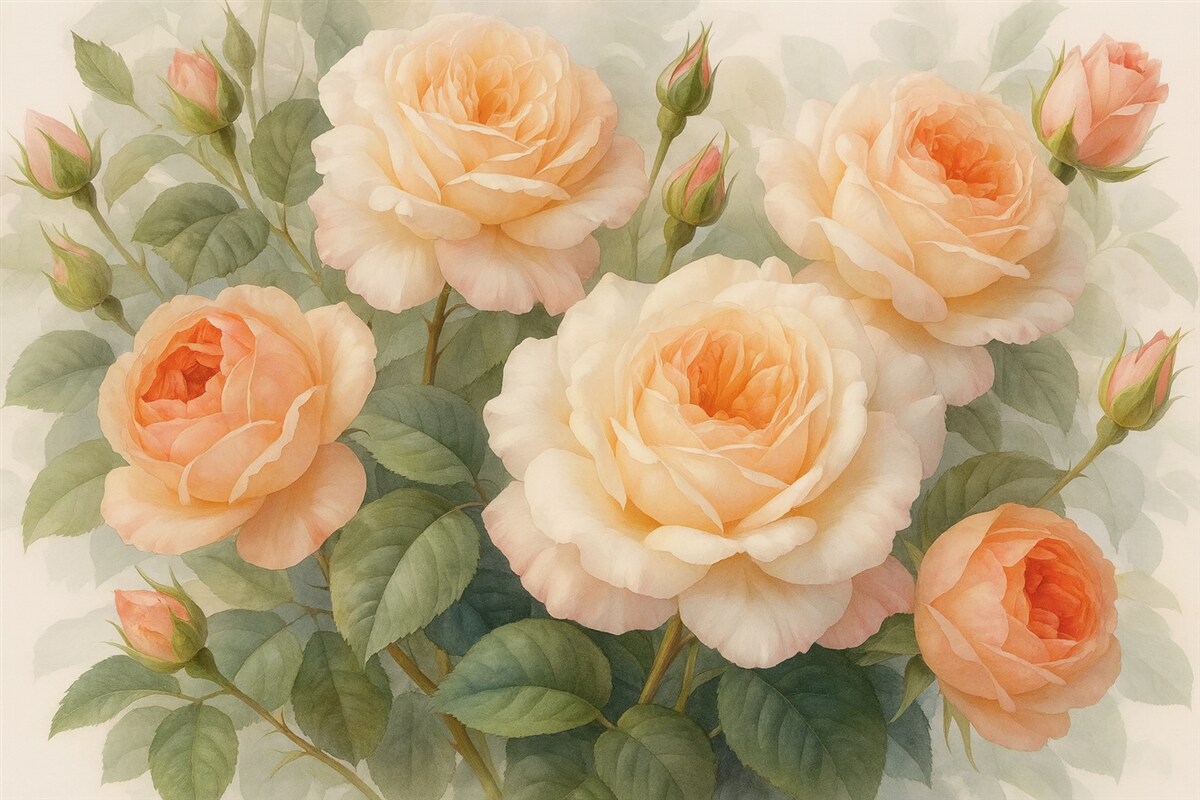 Fototapeta Duże kwiaty róż w mokrej akwareli.