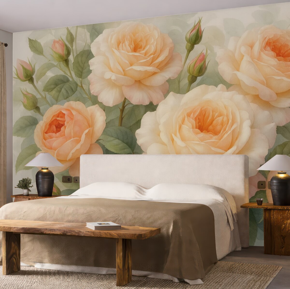 Fototapeta Duże kwiaty róż w mokrej akwareli.