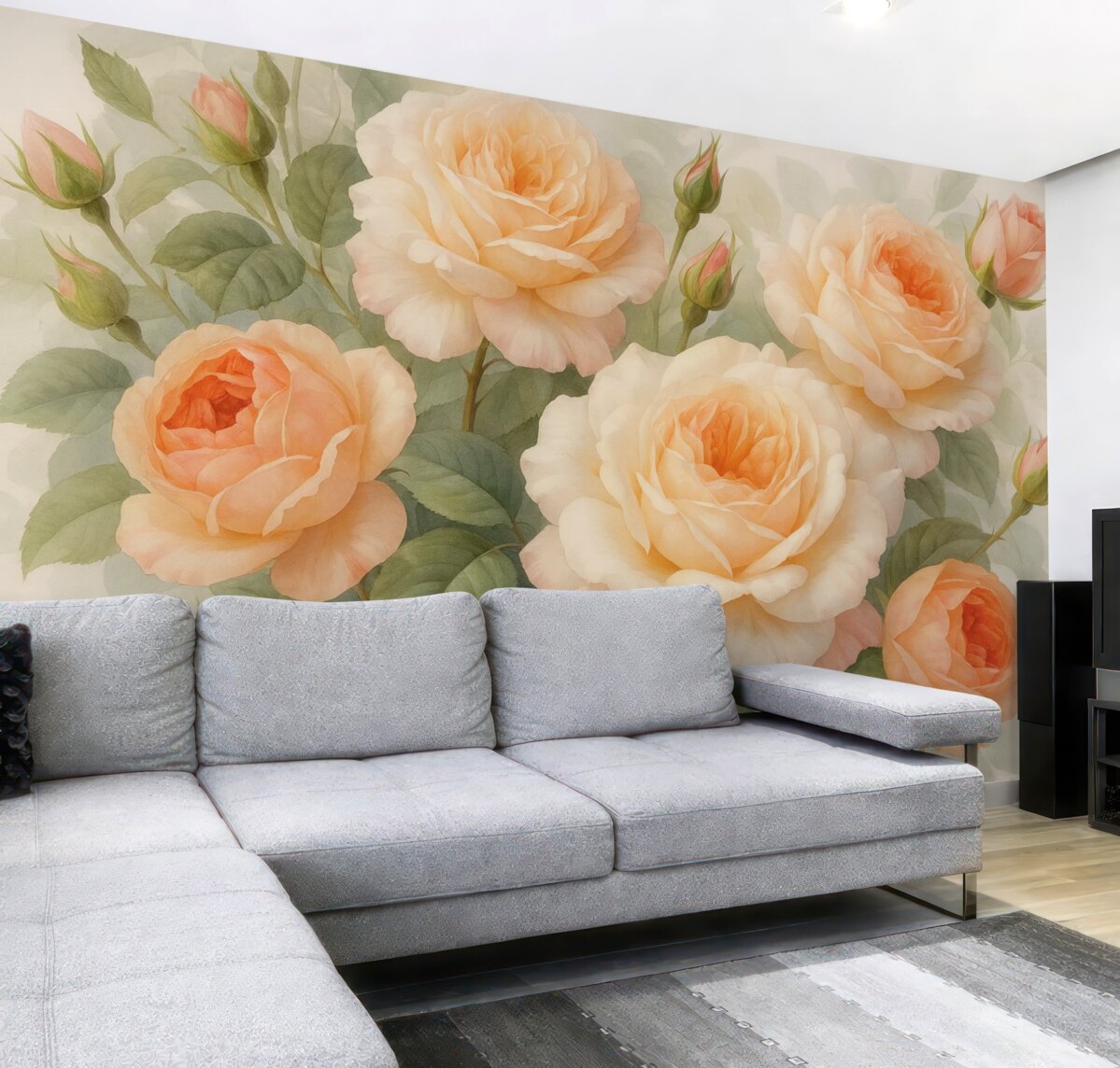 Fototapeta Duże kwiaty róż w mokrej akwareli.