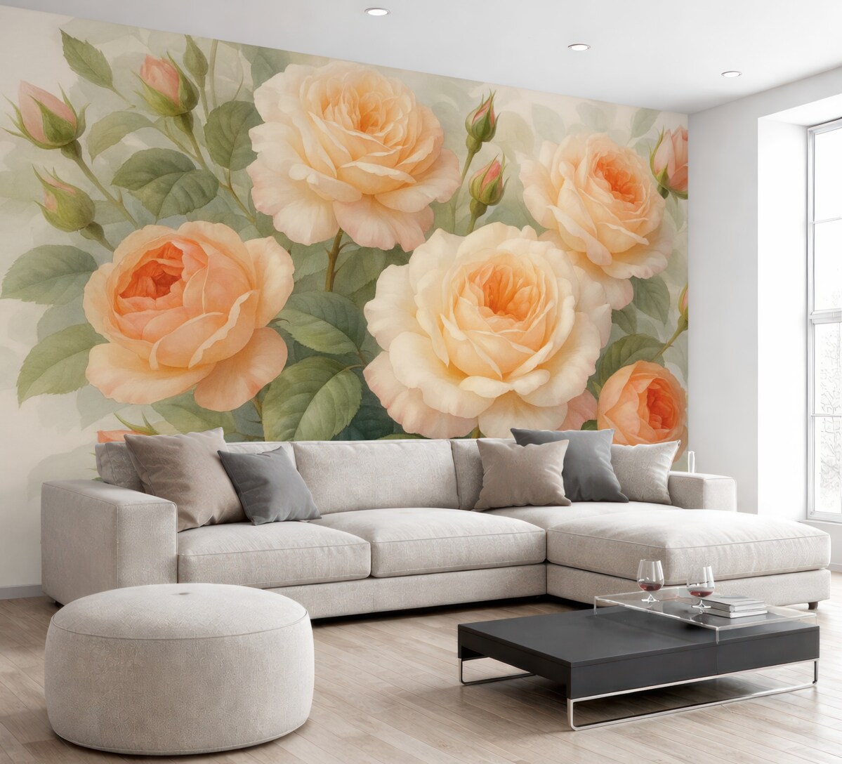 Fototapeta Duże kwiaty róż w mokrej akwareli.