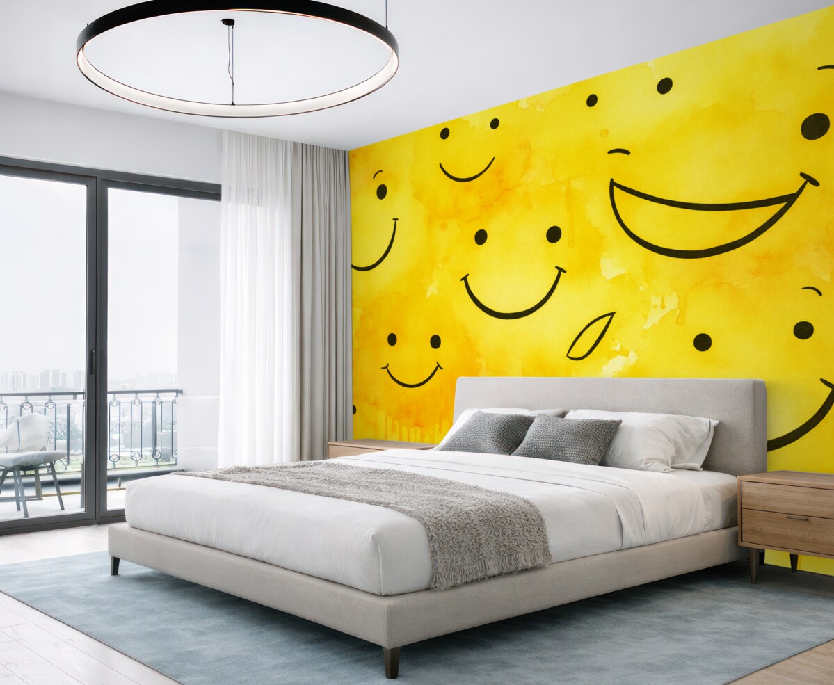 Fototapeta Buźki na żółtej powierzchni wilgotna akwarela.