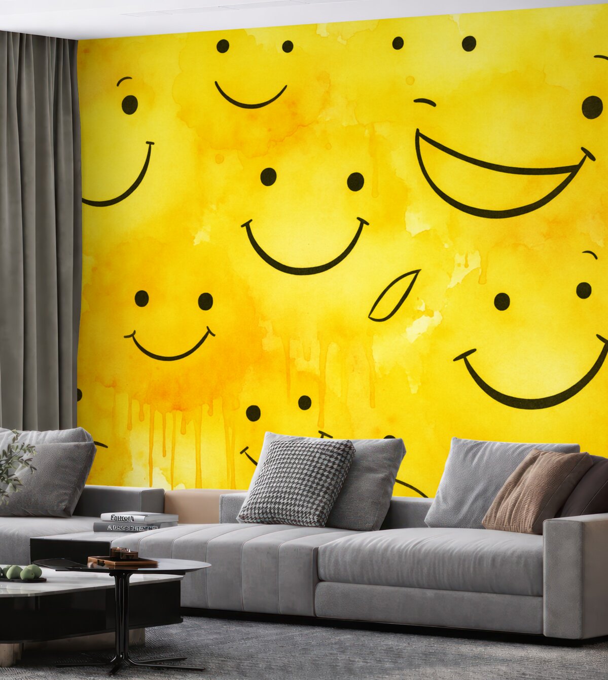 Fototapeta Buźki na żółtej powierzchni wilgotna akwarela.