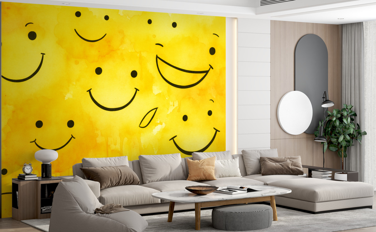 Fototapeta Buźki na żółtej powierzchni wilgotna akwarela.