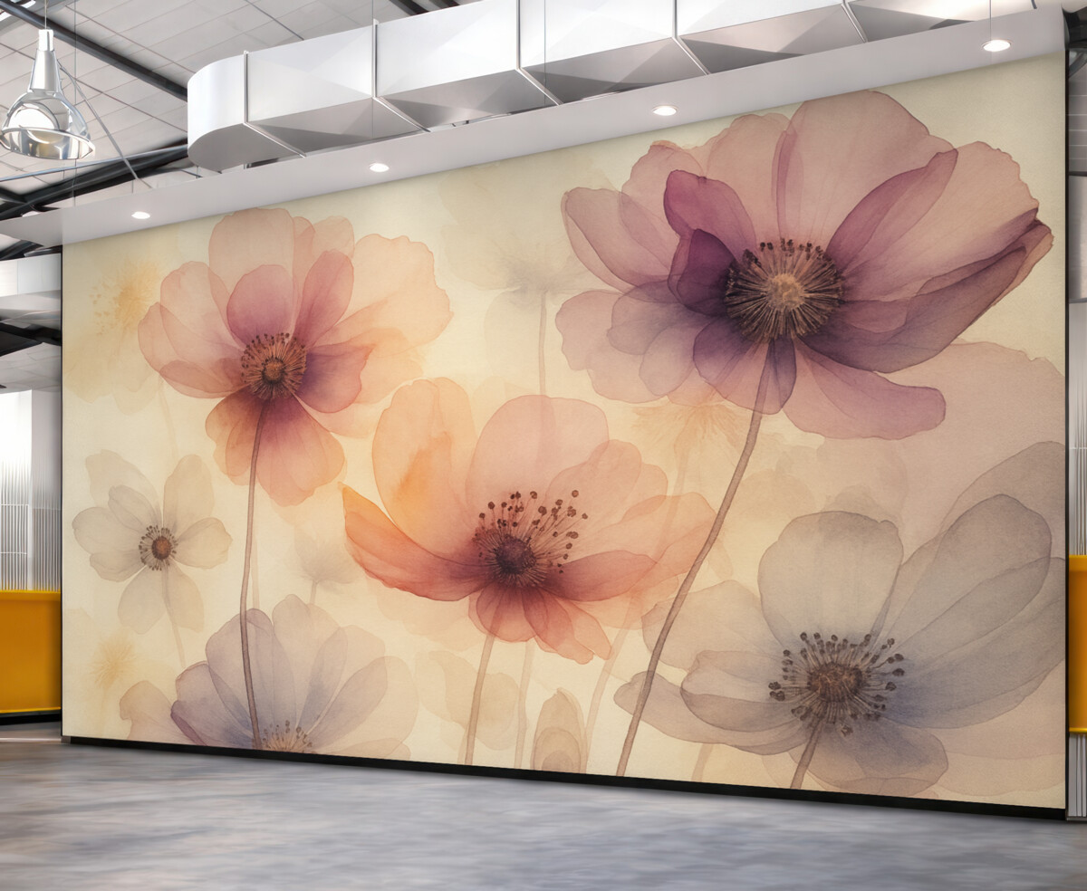 Fototapeta Półprzezroczyste kwiaty wilgotna akwarela.