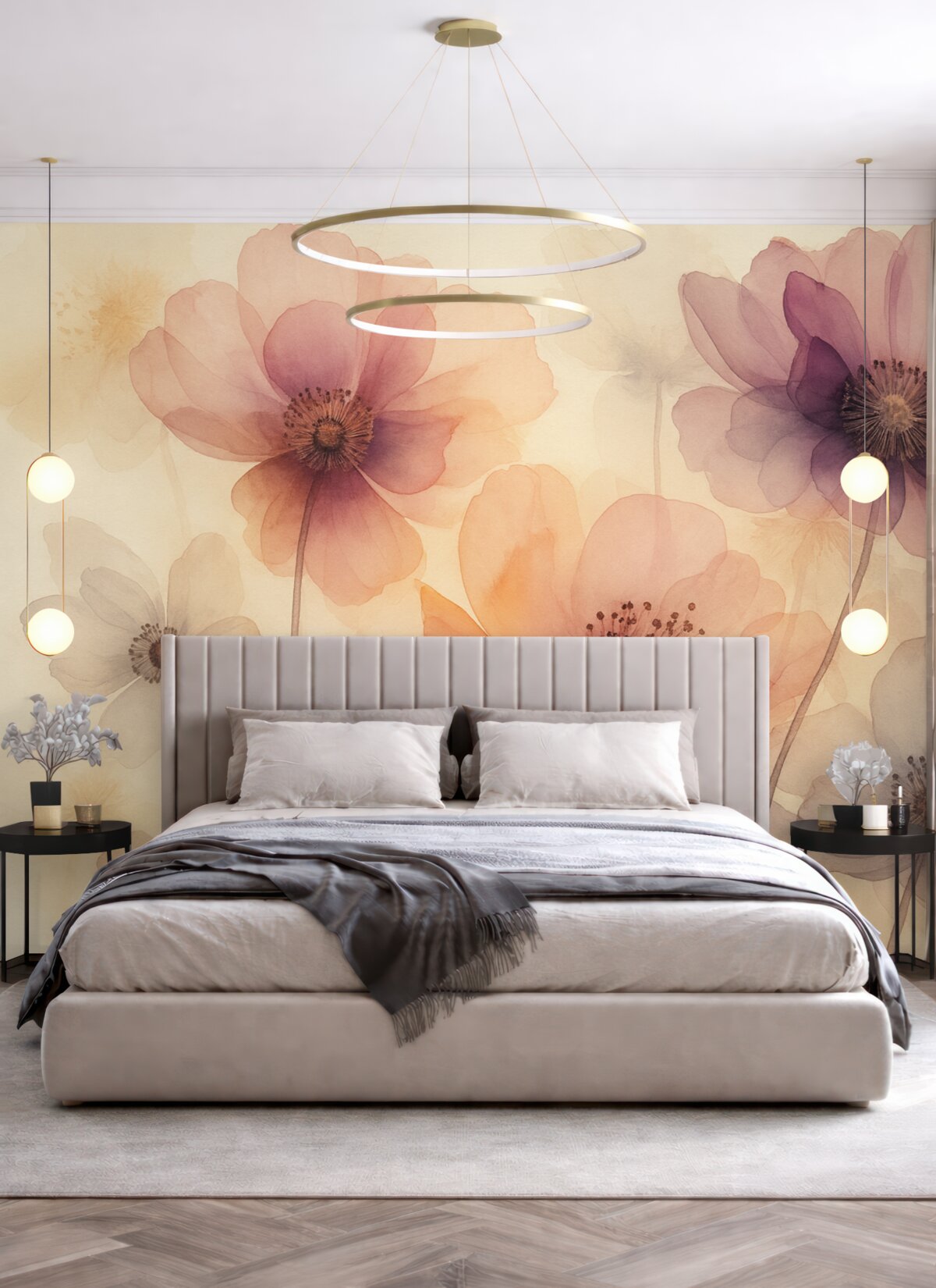 Fototapeta Półprzezroczyste kwiaty wilgotna akwarela.