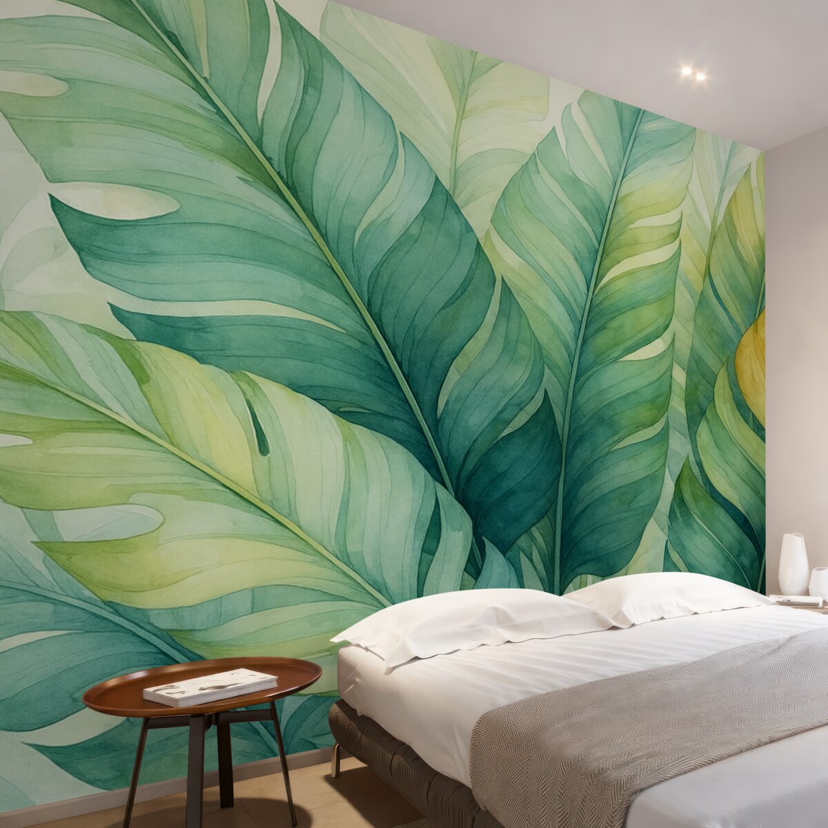 Fototapeta Tropikalne liście bananowca wilgotna akwarela.