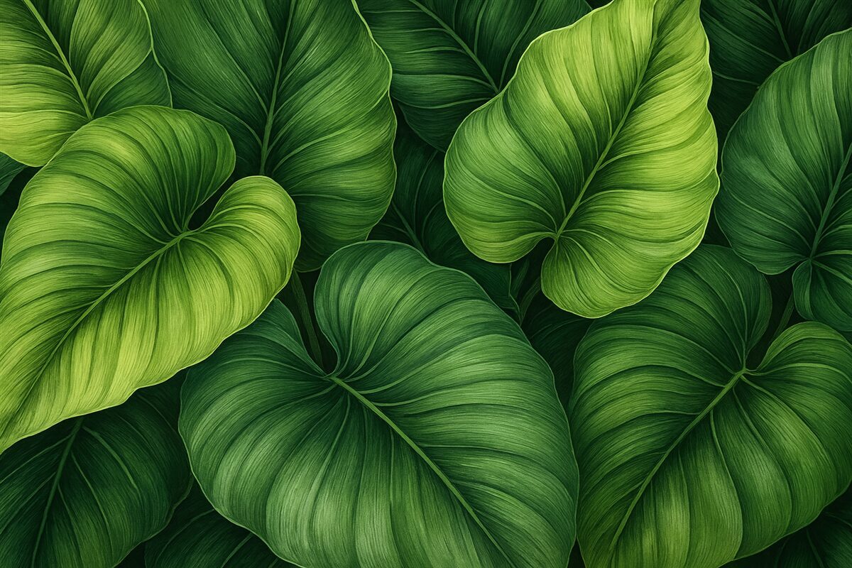 Fototapeta Wielkie tropikalne zielone liście w akwareli.