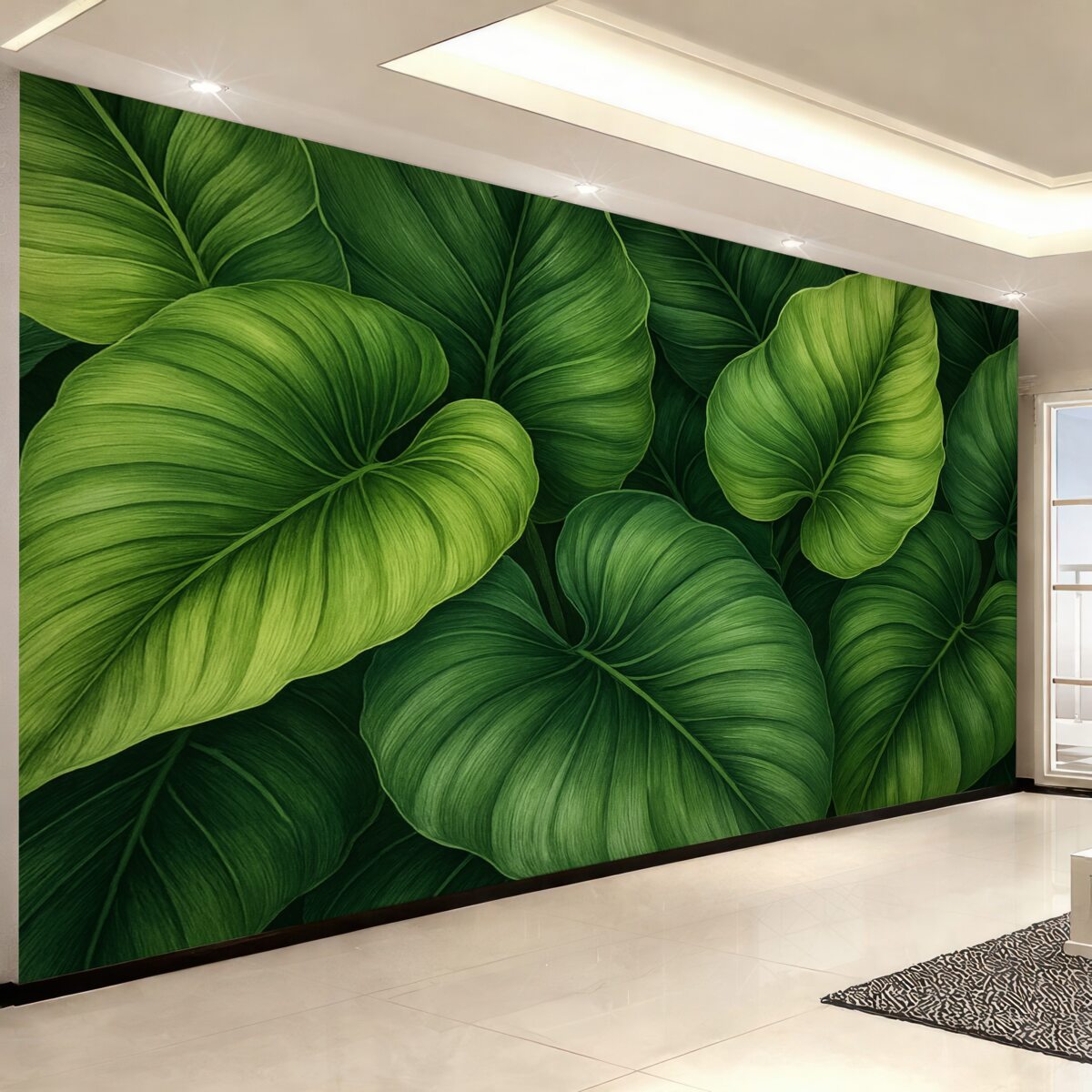 Fototapeta Wielkie tropikalne zielone liście w akwareli.