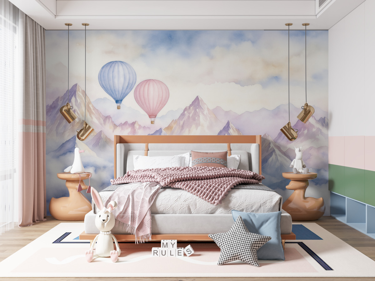 Fototapeta Akwarelowe szczyty z balonikami, delikatne.