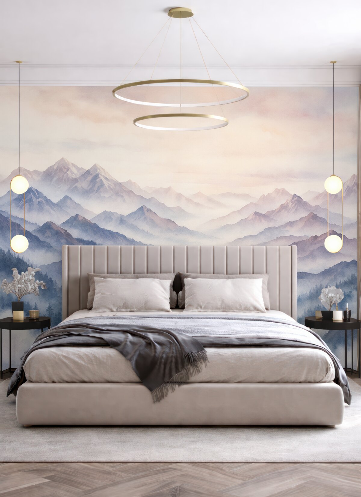 Fototapeta Eteryczny górski pejzaż, chmury, akwarela.