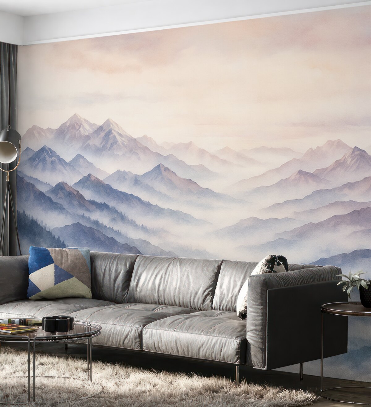 Fototapeta Eteryczny górski pejzaż, chmury, akwarela.