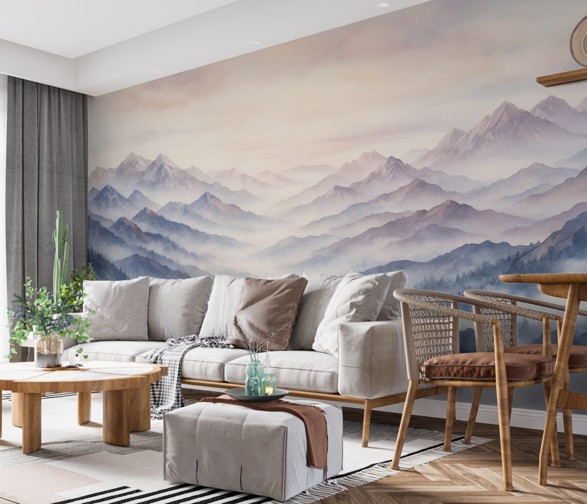 Fototapeta Eteryczny górski pejzaż, chmury, akwarela.