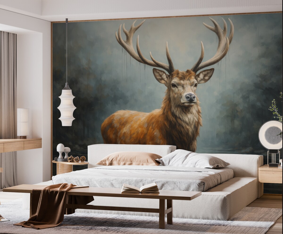 Fototapeta Wytworny jeleń w mgle.