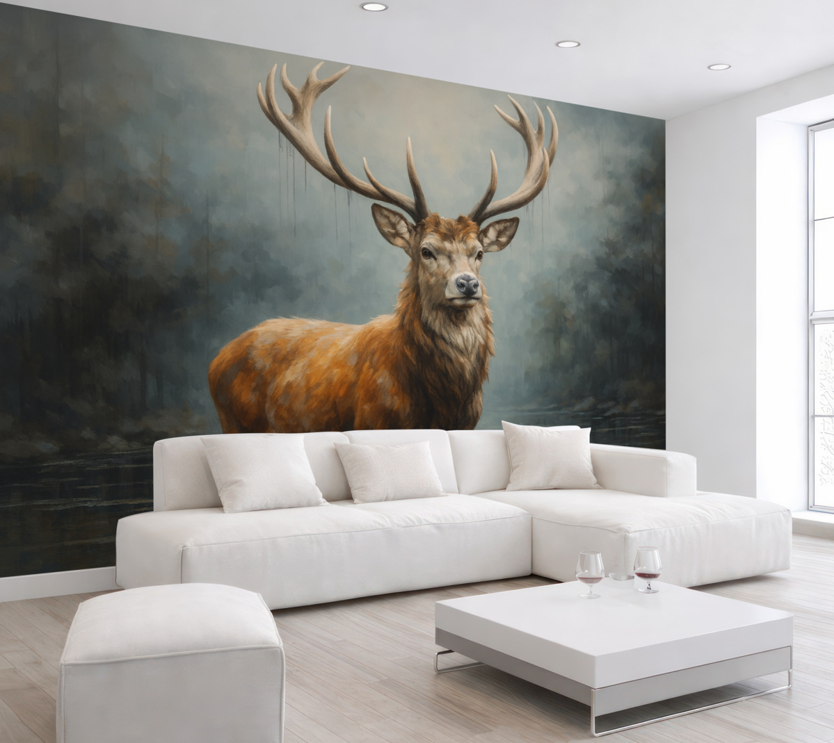 Fototapeta Wytworny jeleń w mgle.