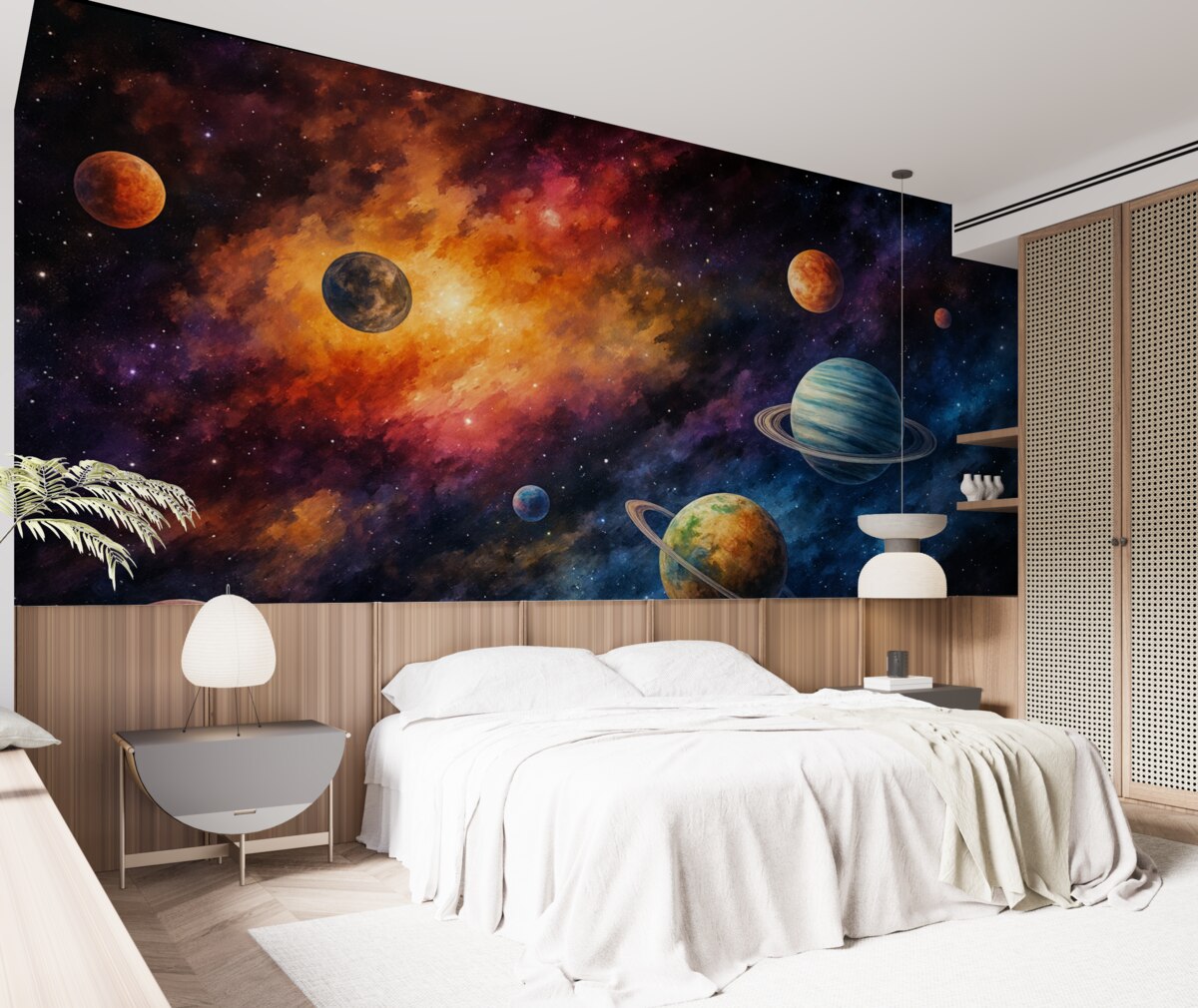 Fototapeta Wszechświat z planetami i gwiazdami, akwarela, wszechświat.