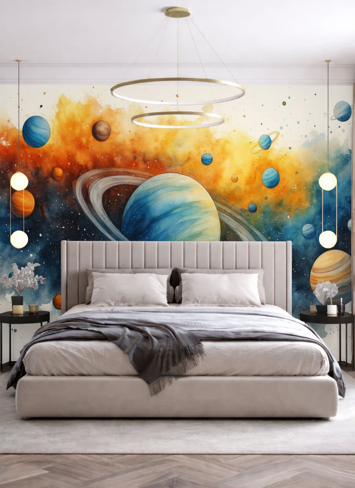 Fototapeta Kosmiczna farba wodna, ciała niebieskie, konstelacje.