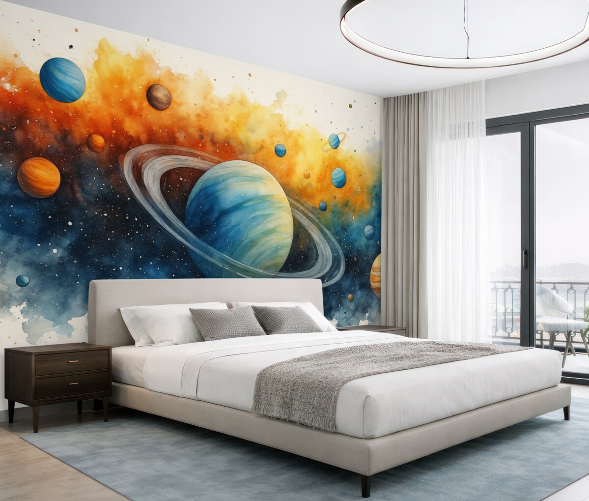 Fototapeta Kosmiczna farba wodna, ciała niebieskie, konstelacje.