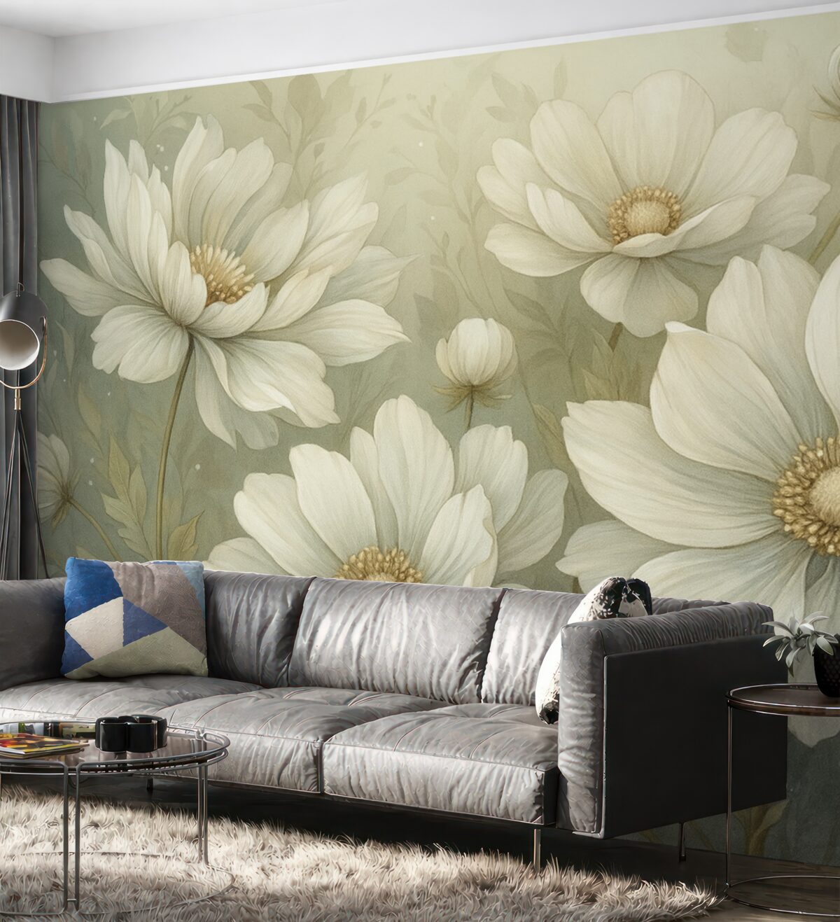 Fototapeta Wielkie białe i beżowe kwiaty, subtelne tło.