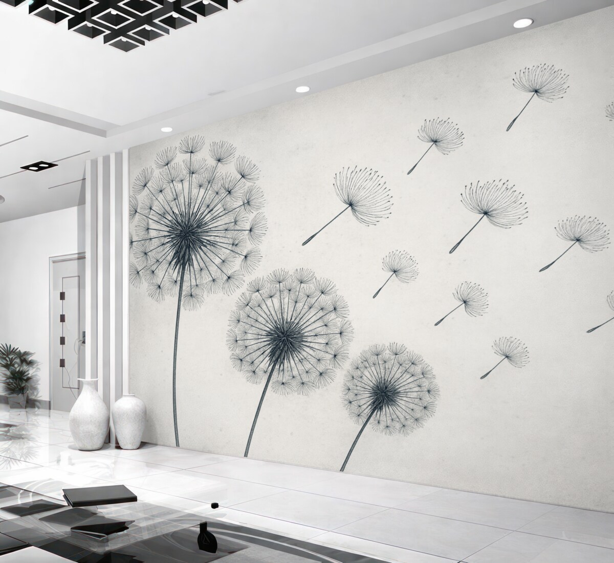 Fototapeta Niebieski mlecz na jasnobeżowym tle o teksturze.