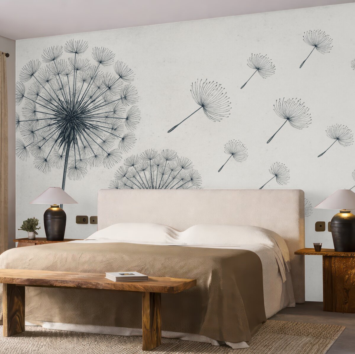 Fototapeta Niebieski mlecz na jasnobeżowym tle o teksturze.