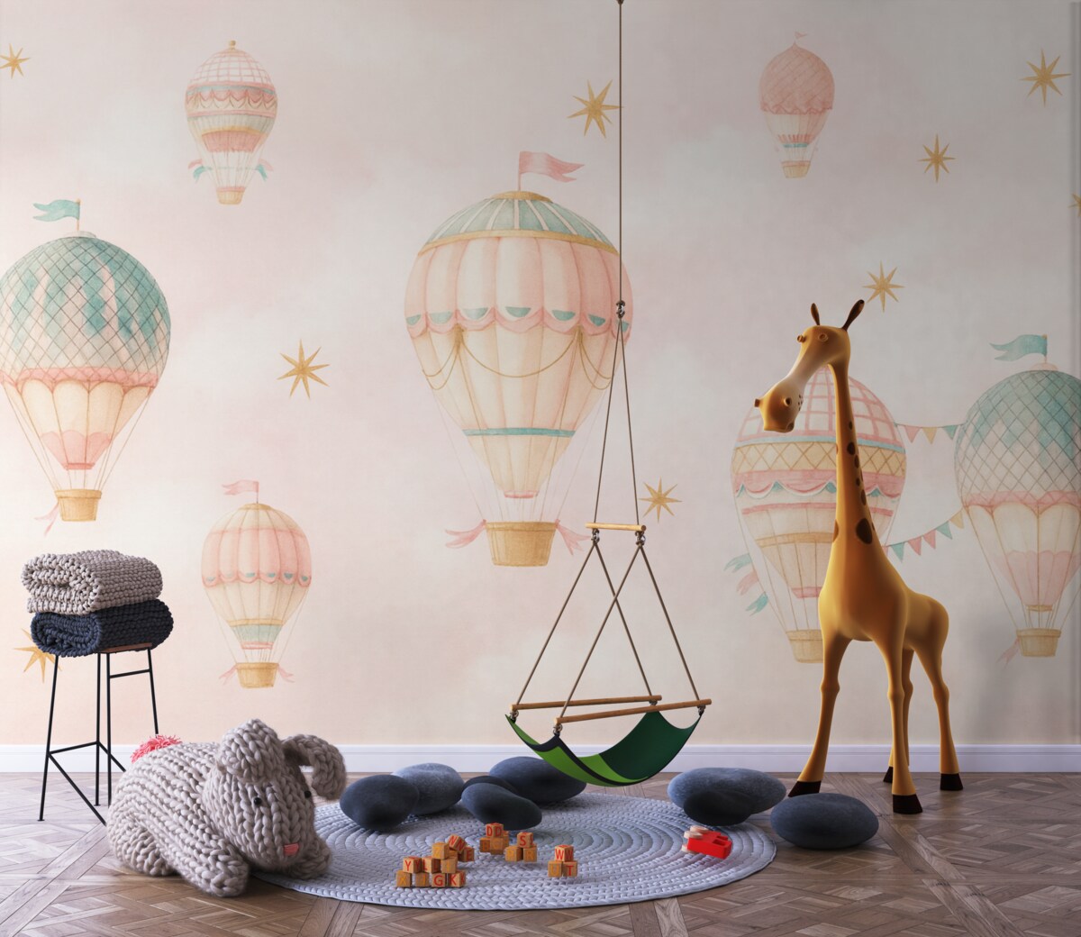 Fototapeta Balony w retro stylu i różowa atmosfera.