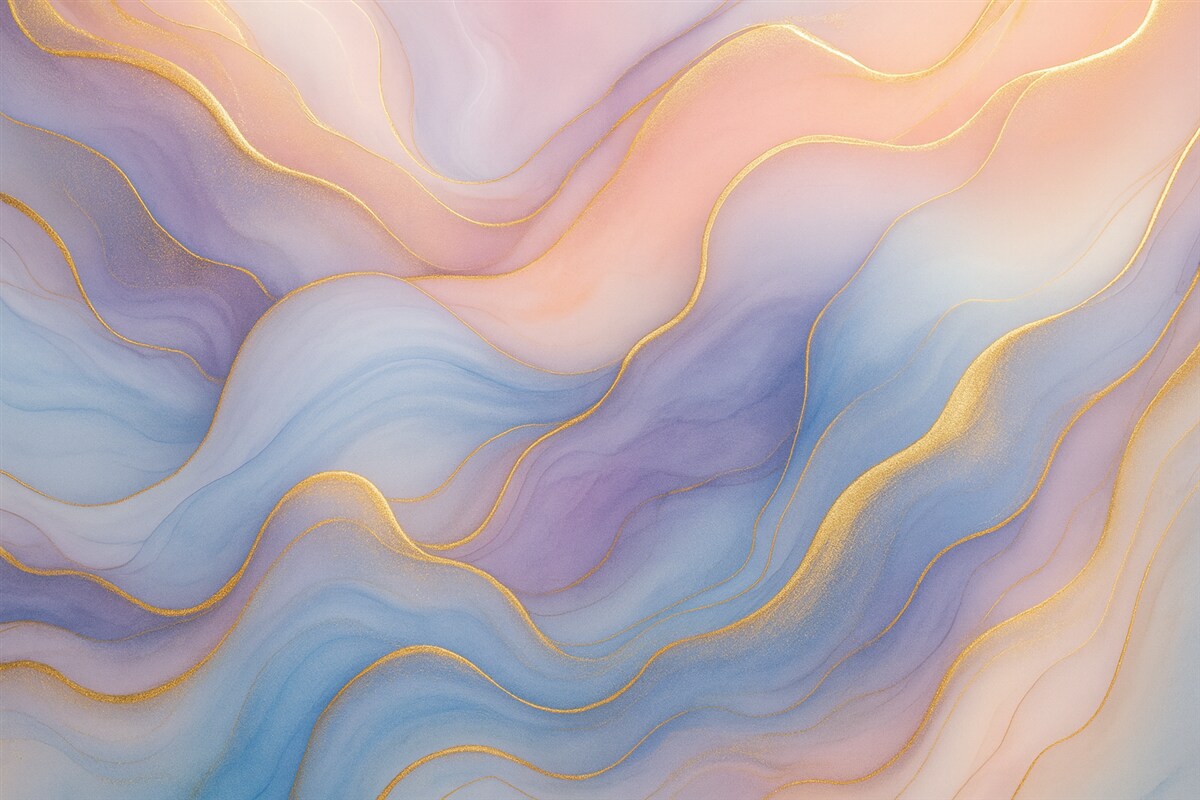 Fototapeta Abstrakcyjna kompozycja z marmurowymi motywami i subtelnymi akwarelowymi teksturami w łagodnych pastelowych odcieniach.