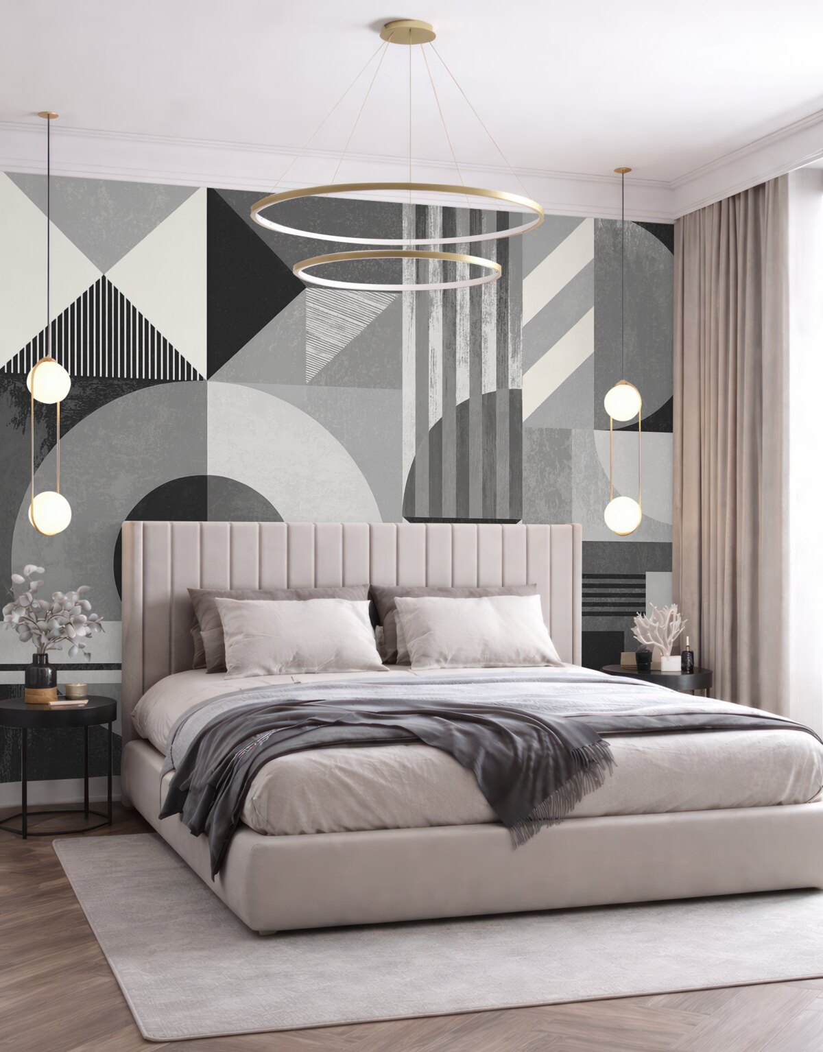 Fototapeta Nowoczesny geometryczny styl w kolorach czarno-białych i białych.