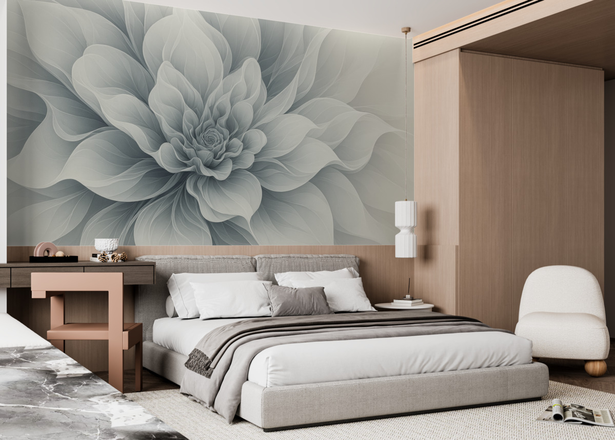 Fototapeta Elegancki abstrakcyjny obraz rośliny z płynącymi liniami w odcieniach niebieskiego.