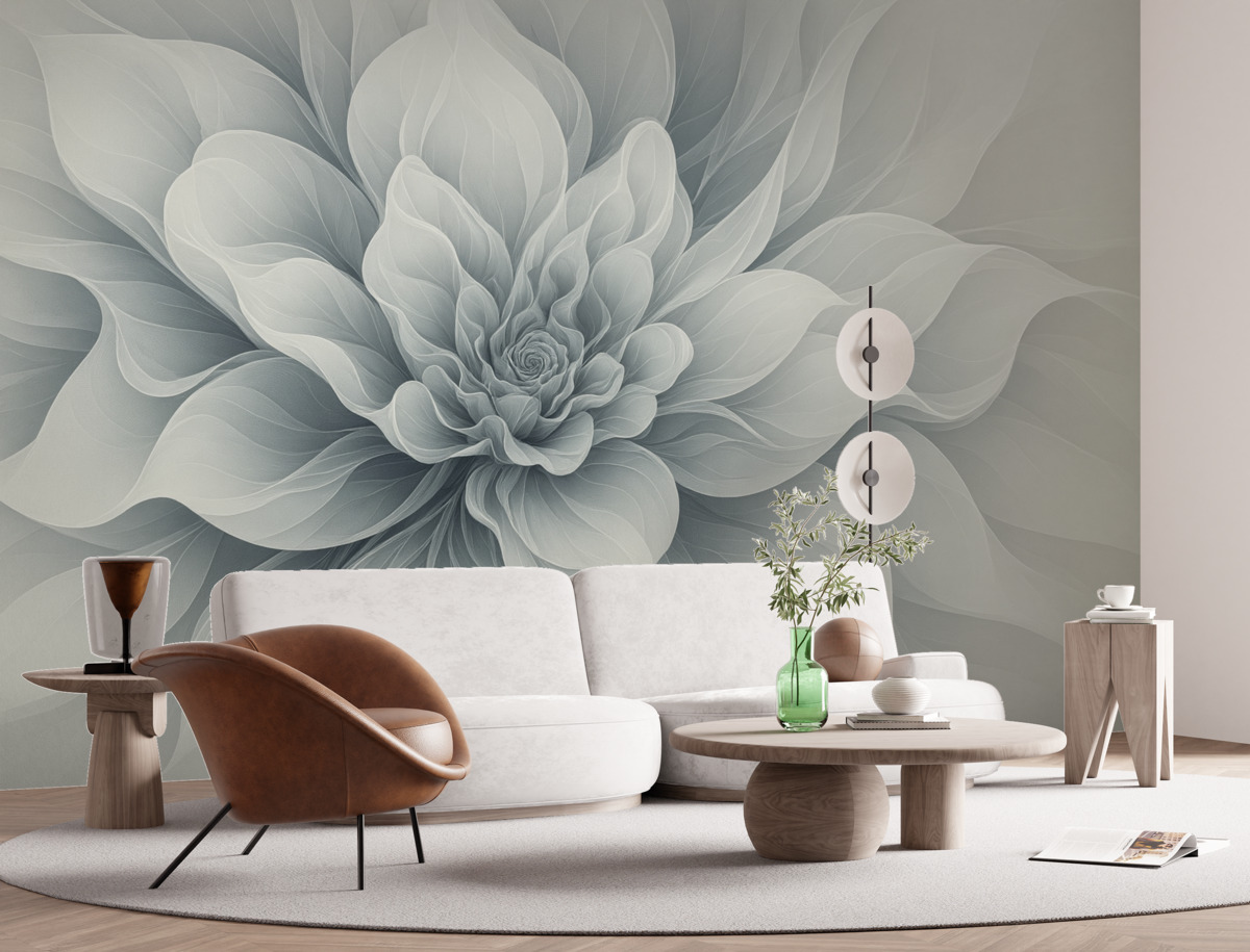 Fototapeta Elegancki abstrakcyjny obraz rośliny z płynącymi liniami w odcieniach niebieskiego.