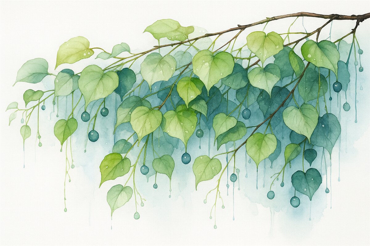 Fototapeta Gałązka z liśćmi wilgotna akwarela.