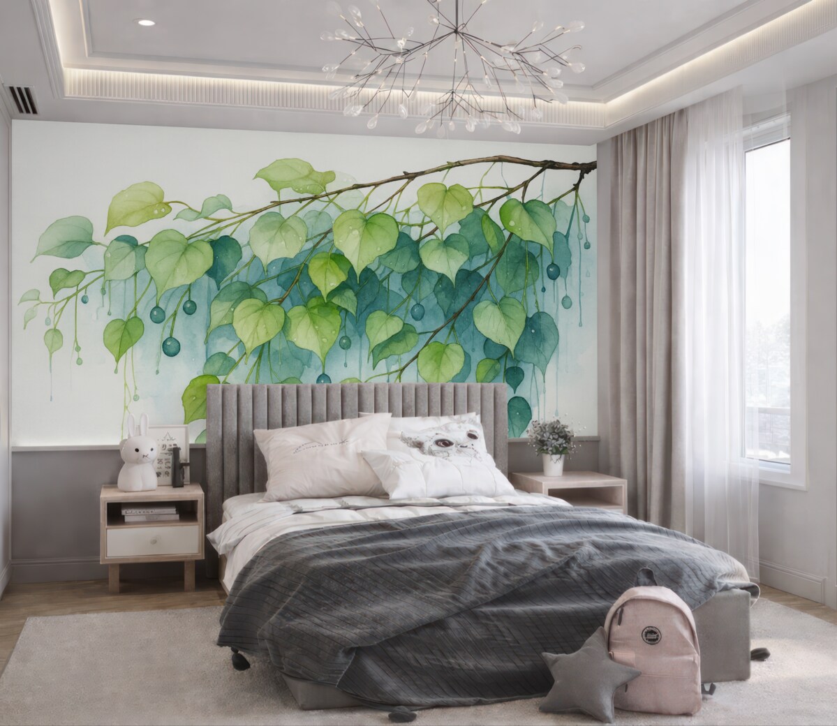 Fototapeta Gałązka z liśćmi wilgotna akwarela.