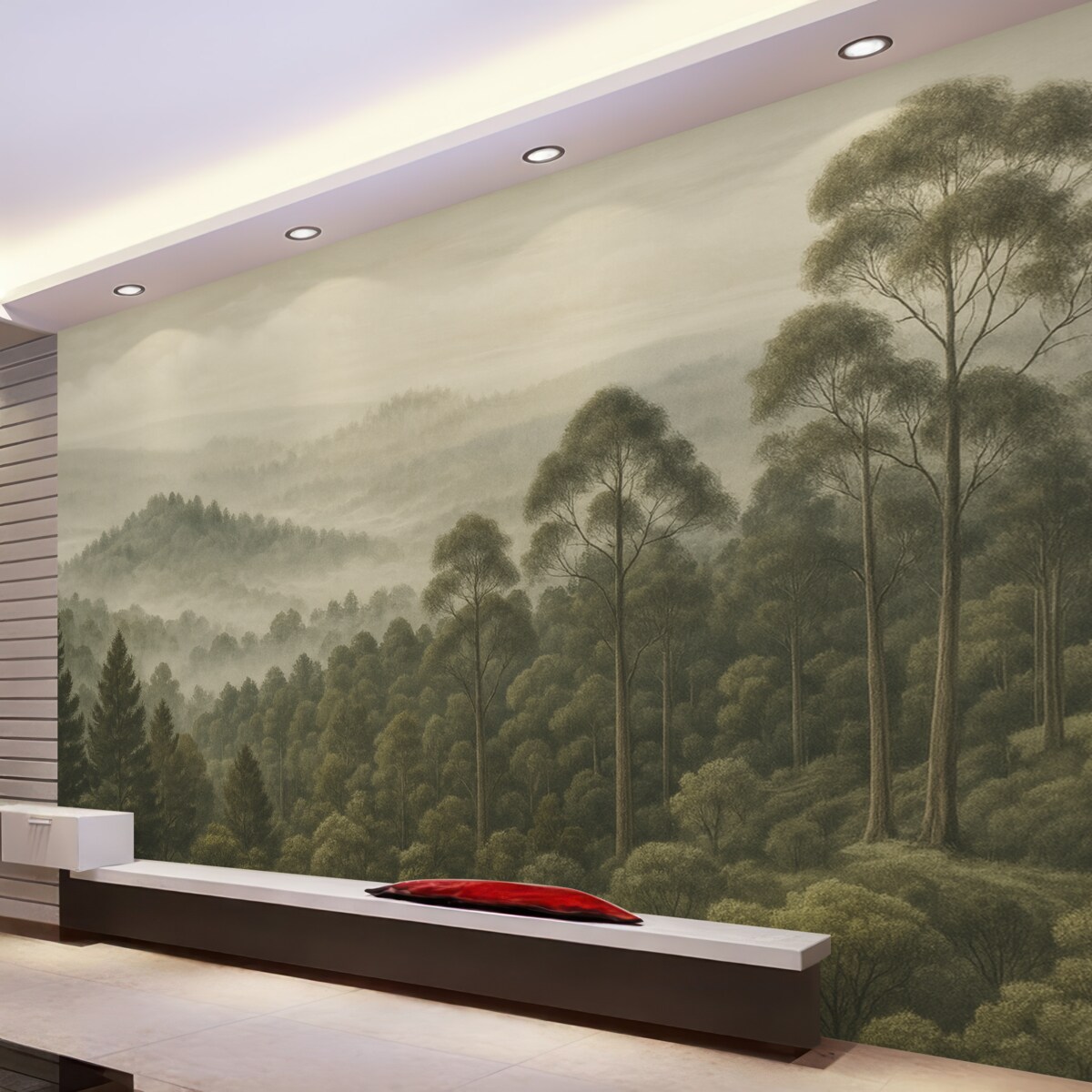 Fototapeta Gęsty las i mglistej dolina.