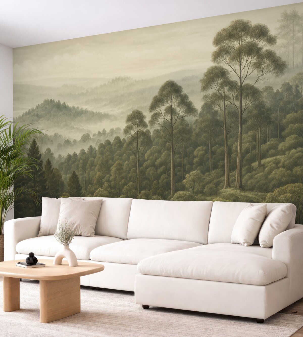 Fototapeta Gęsty las i mglistej dolina.