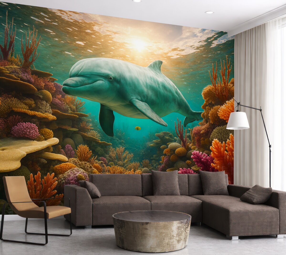 Fototapeta Wielki delfin w morskim środowisku raf koralowych.